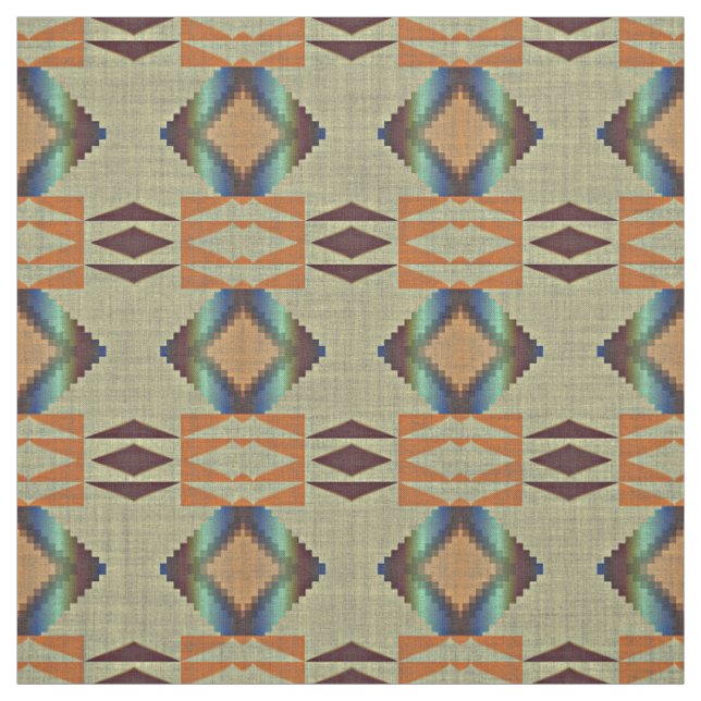 Turquise Teal Orange Native Tribal Mosaic Mönster Tyg (Provkarta)