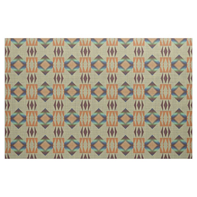 Turquise Teal Orange Native Tribal Mosaic Mönster Tyg (Fat Quarter)