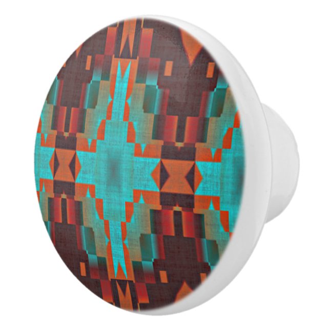 Turquise Teal Orange Red Eclectic Ethnic look Knopp (Höger)