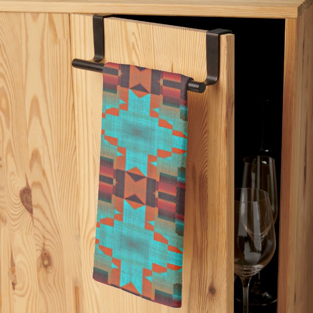 Turquise Teal Orange Red Eclectic Ethnic look Kökshandduk (Thirds Fold)