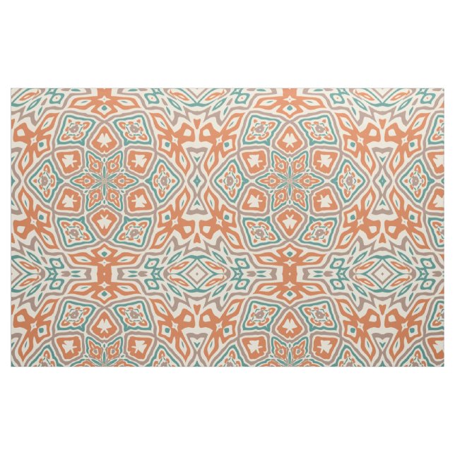 Turquise Teal Orange Retro Nouveau Deco Mönster Tyg (Fat Quarter)