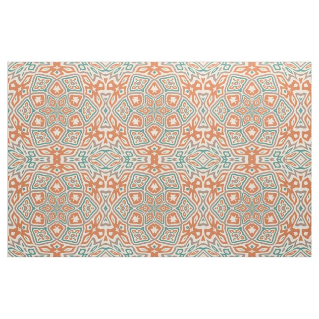 Turquise Teal Orange Retro Nouveau Deco Mönster Tyg (Fat Quarter)