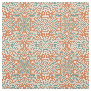 Turquise Teal Orange Retro Nouveau Deco Mönster Tyg