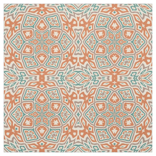 Turquise Teal Orange Retro Nouveau Deco Mönster Tyg (Provkarta)
