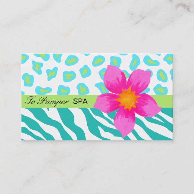 Turquise, Teal, Rosa & Grönt Zebra & Cheetah Skin Visitkort (Framsida)