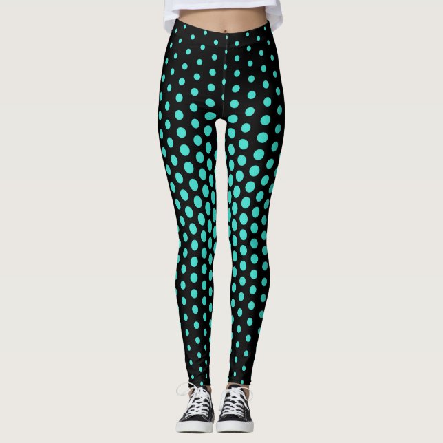 Turquise Techno Dot Mönster Leggings (Framsida)