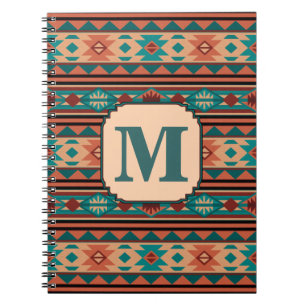 Turquise Terracotta Monogram i sydvästlig design Anteckningsbok Med Spiral