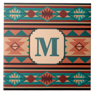 Turquise Terracotta Monogram i sydvästlig design Kakelplatta