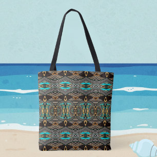 Turquise Tides Abstrakt Tribal Tote Tygkasse