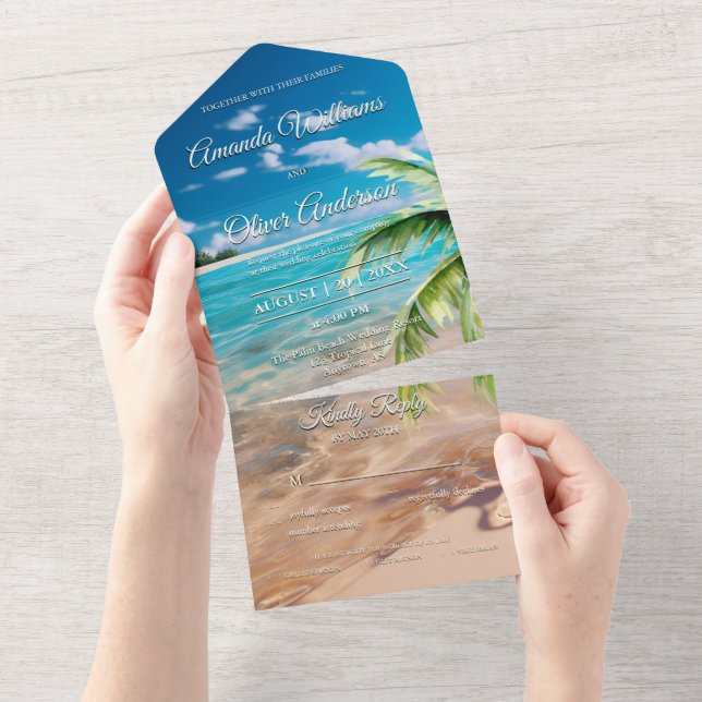 Turquise Tides Tropical Handflatan Träd Beach Wedd (Tearaway)
