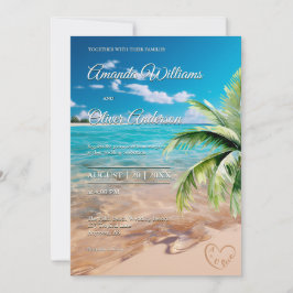 Turquise Tides Tropical Handflatan Träd Beach Wedd Inbjudningar