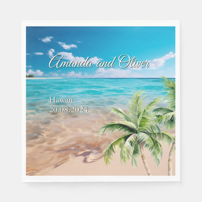Turquise Tides Tropical Handflatan Träd Beach Wedd Pappersservett (Framsidan)