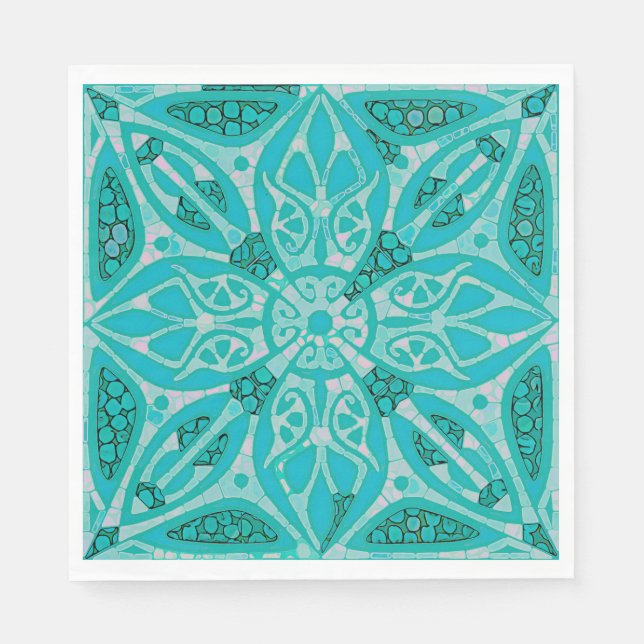 Turquise Tile Luncheon Pappra Napkins Pappersservett (Framsidan)