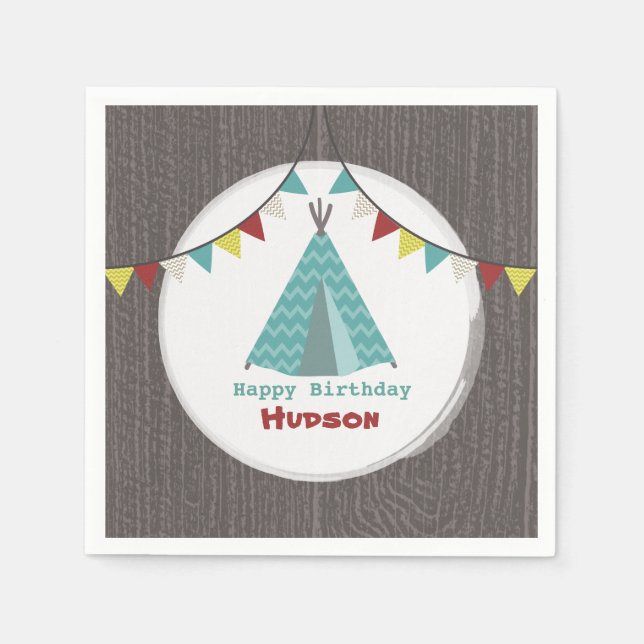 Turquise Tipi Birthday Napkins Pappersservett (Framsidan)
