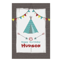 Turquise Tipi Camping Birthday Poster