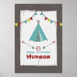 Turquise Tipi Camping Birthday Poster