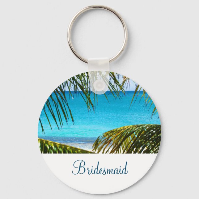 Turquise Tropical Beach Wedding Bridesmaid Nyckelring (Framsida)