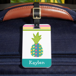 Turquise Tropical Pineapple Modern Custom Name Bagagebricka