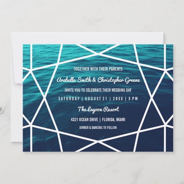 Turquise Vinkar Geometric Wedding-inbjudan Inbjudningar (Framsida)
