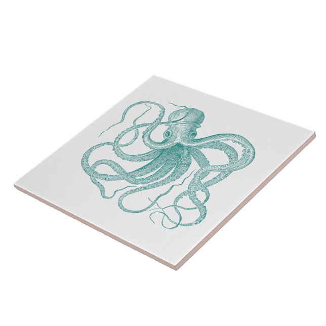 Turquise Vintage Nautical Octopus Kakelplatta (Sidan)