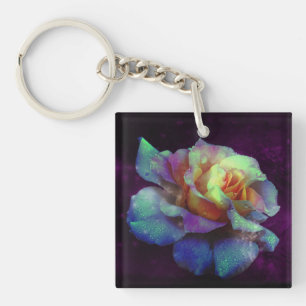 Turquise, Violet och Gul ros Keychain