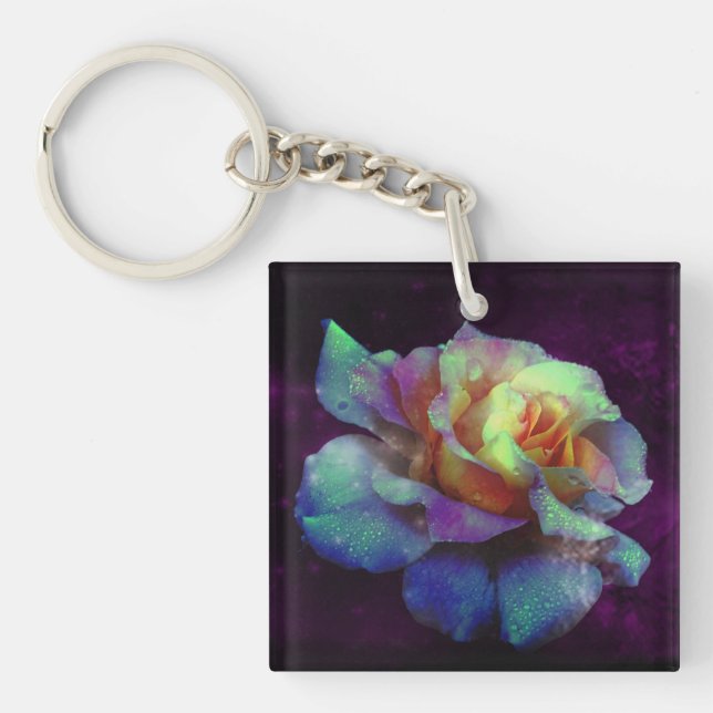 Turquise, Violet och Gul ros Keychain (Framsidan)