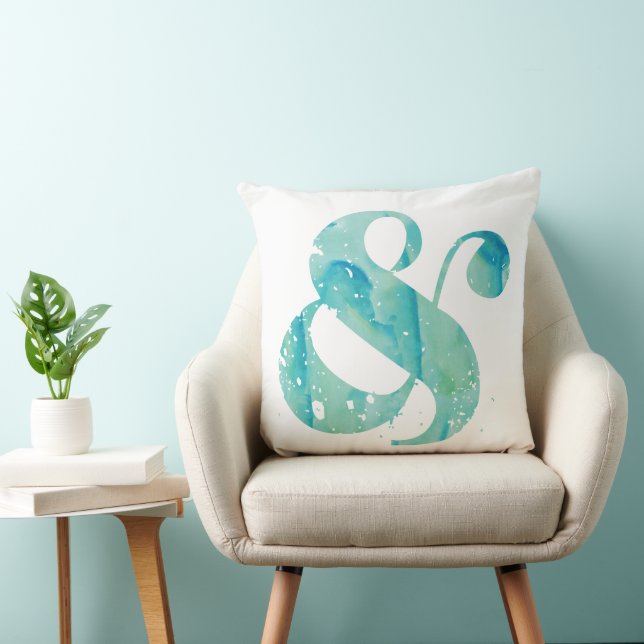 Turquise Watercolor Ampersand Kudde (Stol)