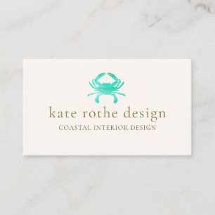 Turquise Watercolor Crab Coastal Visitkort