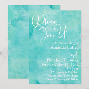Turquise Watercolor Elegant Typography Bröllop 2 Inbjudningar