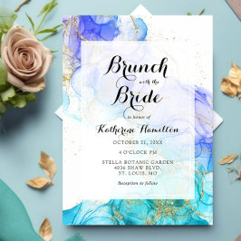 Turquise Watercolor och Guld Möhippa Brunch Inbjudningar