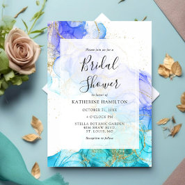 Turquise Watercolor och Guld Möhippa Inbjudningar