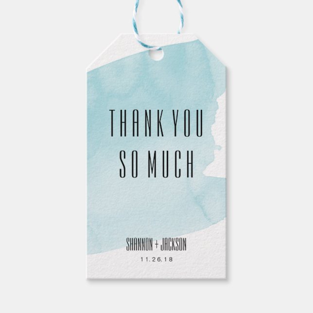 Turquise Watercolor Tvättar bröllopsfavoritMärkre Presentetikett (Framsidan)