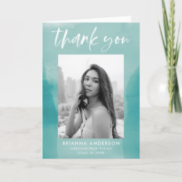 Turquise Watercolor Tvättar Photo Studenten Tack Kort