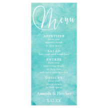 Turquise Watercolor Typography Bröllop Menu 2