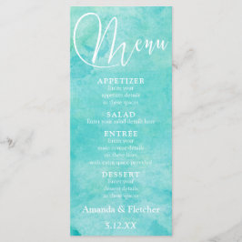 Turquise Watercolor Typography Bröllop Menu 2 Meny