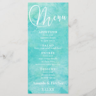Turquise Watercolor Typography Bröllop Menu 2 Meny