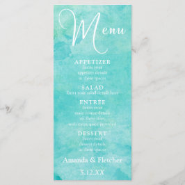 Turquise Watercolor Typography Bröllop Menu Meny