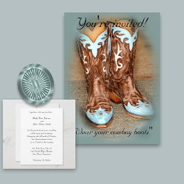 Turquise Western Boots bröllop - inbjudan