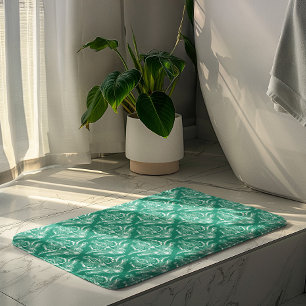 Turquise & White Blommigt Art Deco Mönster Badrumsmatta