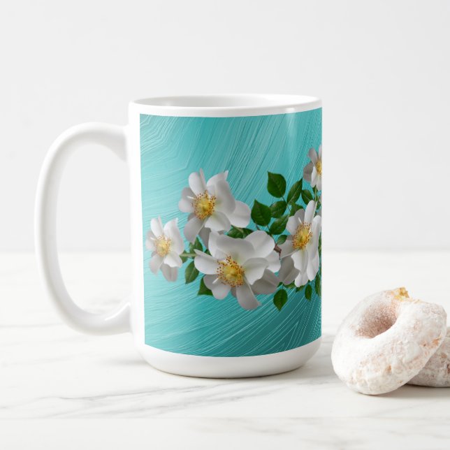 Turquise White Flower Tea Mugg (Med munk)