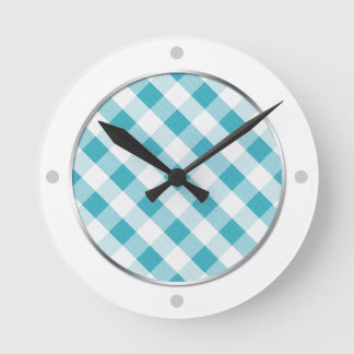 Turquise & White Gingham Mönster Wall Clock Rund Klocka