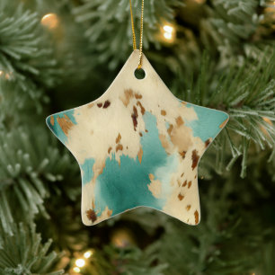 Turquise White Guld Cowhide Julgransprydnad Keramik