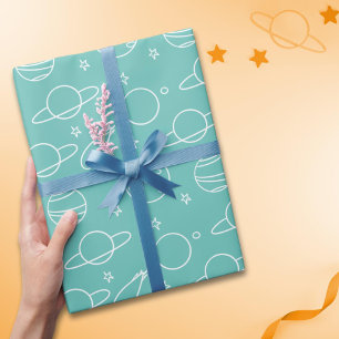 Turquise White Planets Asteroid Mönster Birthday Presentpapper