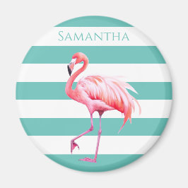 Turquise White Rand Cute Tropical Rosa Flamingo Magnet