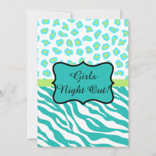 Turquise White Zebra Leopard Girls Natt ut Inbjudningar