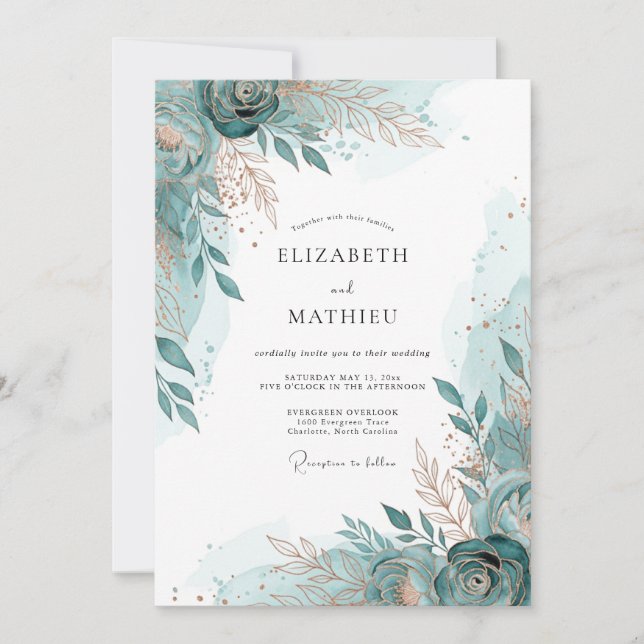 Turquoise Airy Coastal Wedding Inbjudningar (Framsida)