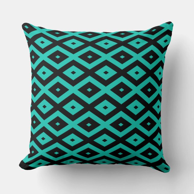 Turquoise and black diamond pattern kudde (Framsida)
