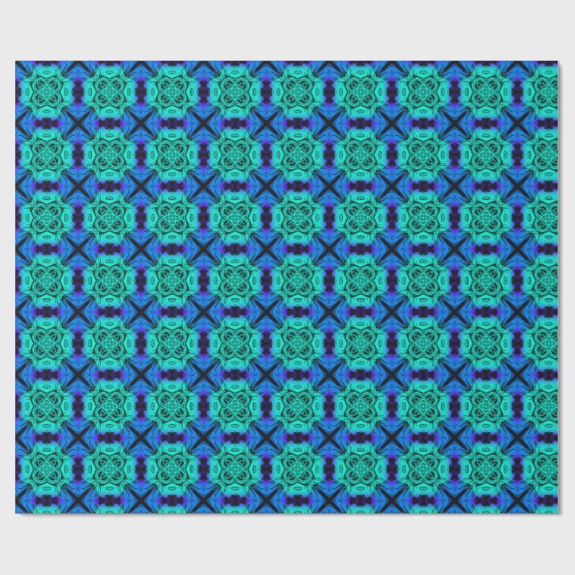 Turquoise and blue Kaleidoscope Fractal Pattern Presentpapper (Platt)