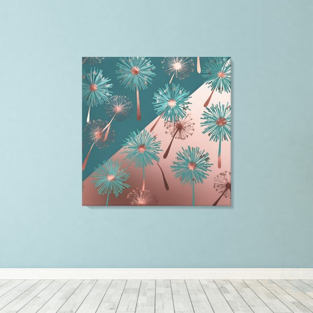  Turquoise and Copper Dandelions Canvastryck (Insitu (trägolv))