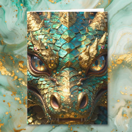 Turquoise and Gold Dragon Birthday Kort